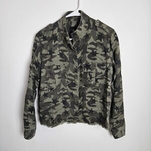 Rails Linen Blend Jacket Sz XS‎ Hendrick Star Green Camo Lightweight Raw Hem